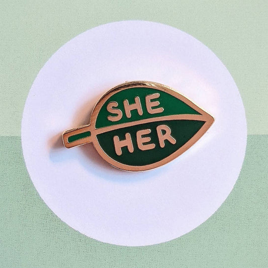 Pronoun Leaf Pin - she/her