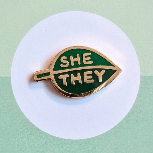 Pronoun Leaf Pin - she/they